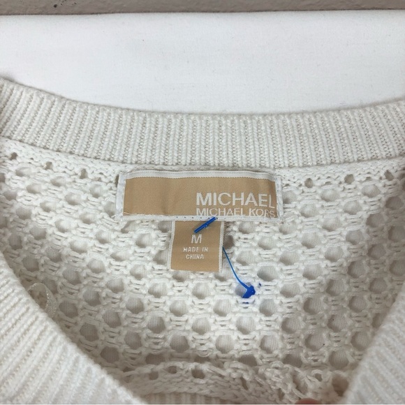 Michael Kors Cotton Blend Off White Chic Knit Long Sleeve Sweater /Swim Cover M - Picture 9 of 15